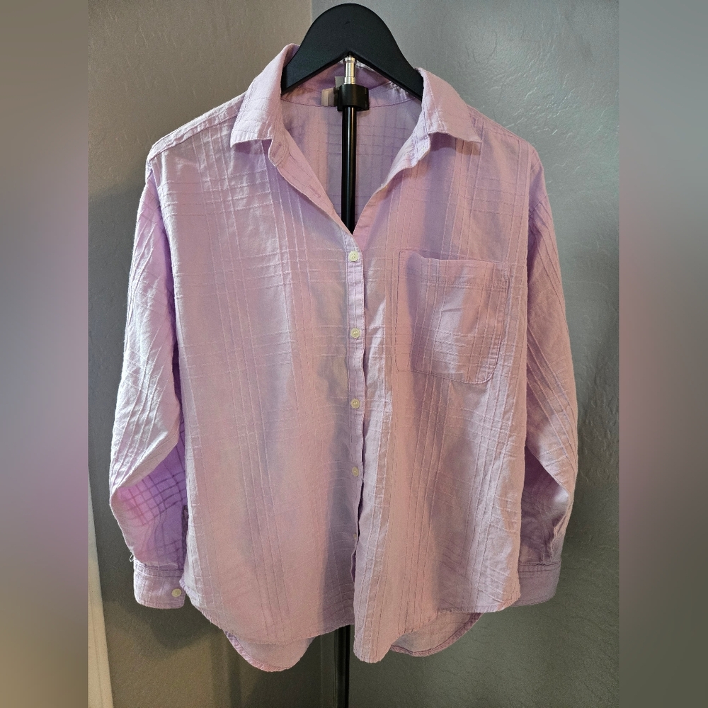 LOFT  Button Down Lavander Blouse Size S 100% Cotton